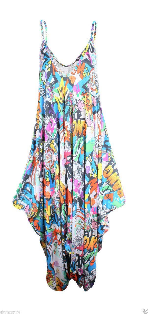 Fairy Trendz Ltd Women's Bang Lagenlook Cami Strappy Baggy Harem Jumpsuit Dress Romper Jumpsuit ( One Size Uk 8-26)