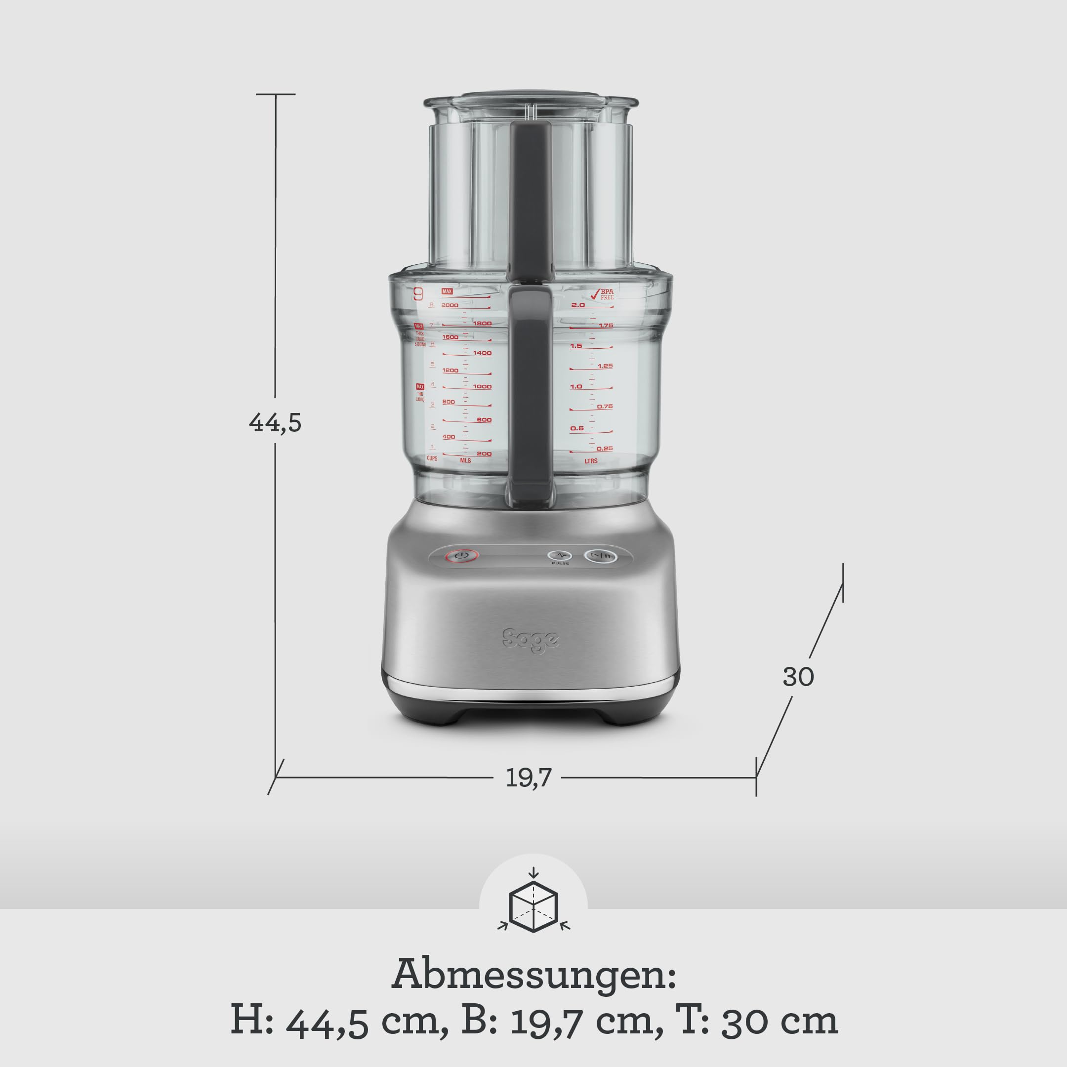 Sage The Paradice 9 Küchenmaschine, Gebürsteter Edelstahl | Multifunktionales Set zum Hacken, Würfeln, Schneiden und Zerkleinern, 9 Tassen Fassungsvermögen, 650W Motor
