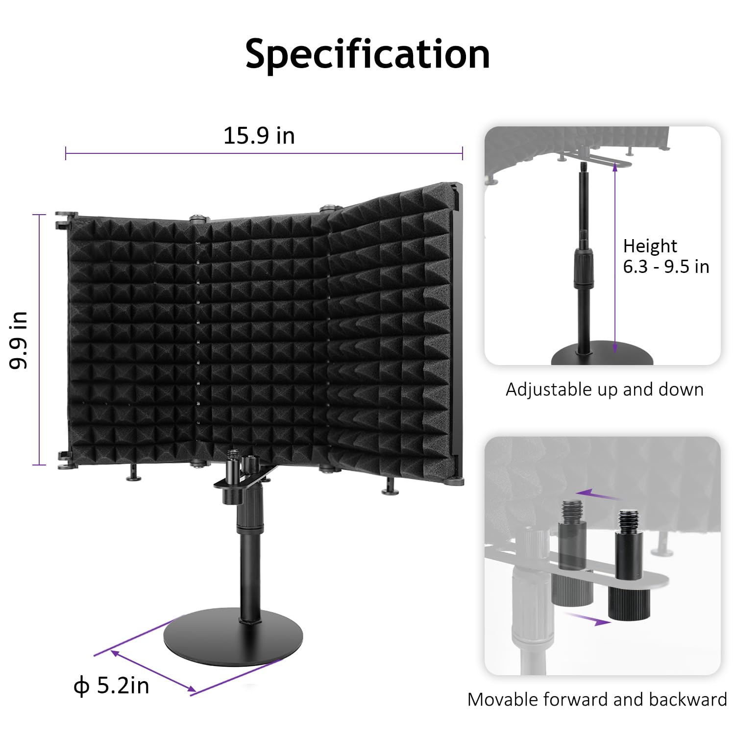 Mikrofon-Isolationsschild mit Pop-Filter und Mikrofonständer, schalldichter Mikrofon-Isolationsschirm, hochdichter, saugfähiger Schaumstoff-Mikrofonständer für Aufnahmestudio,