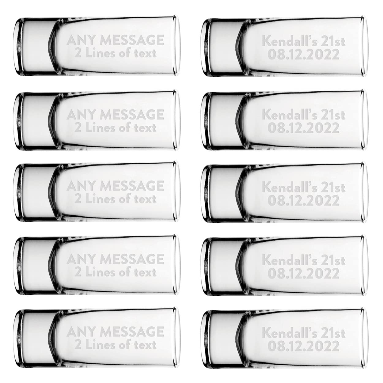 Gift Base Personalised Name Shot Shooter Glass Tall Double 60ml Multi Pack 5, 10, 20, 30, 40, 50, 100 Glasses Stag Hen Do Wedding Favour Birthday Tequila Rum Gin Whisky