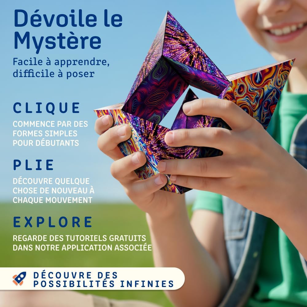 Shashibo Cube Anti Stress Spaced Out – Infinity Cube 3D breveté avec 36 aimants aux terres rares – Plus de 70 formes géométriques - Description