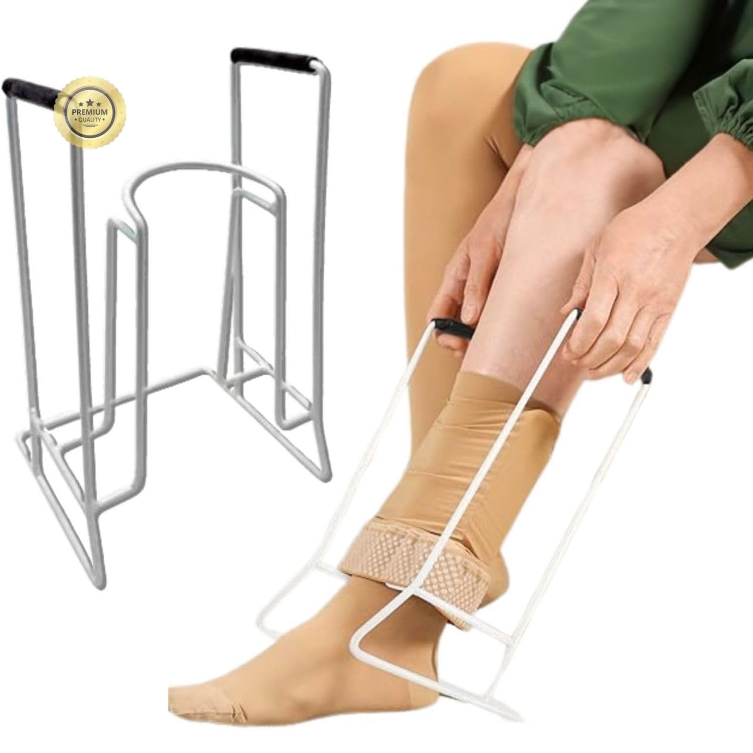 OrtoPrime Infila calze in acciaio – Infila calze per anziani facile da usare – Infila calze elastiche compressive per anziani – Attrezzo pratico per metti calze in autonomia