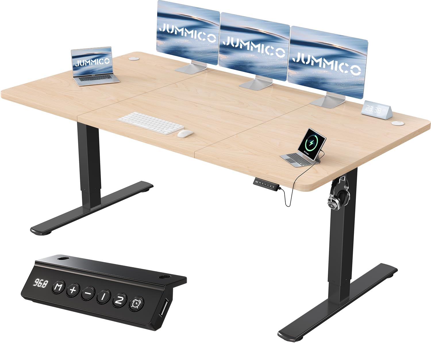 JUMMICO Höhenverstellbarer Schreibtisch mit USB-Ladeanschluss 180 x 80 cm, Schreibtisch Höhenverstellbar Elektrisch, Steh-Sitz Tisch Stehpult Verstellbarer Computertisch,Standing Desk