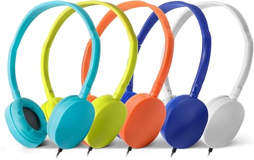 Wholesale Bulk Headphones Earphones Earbuds (KHP-25Mixed) 25 Packs Mixed Colors(Each 5 Pack) Stereo Headphone for School, Classroom, Airplane, Hospiital, Students,Kids and Adults