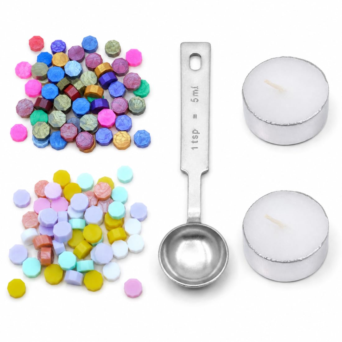 Oytra Wax Sealing Kit with 100 Wax Beads Octagon Shape, 1 Heating Spoon 5ml and 2 Candles for Stamping Seals Retro Journaling Art Craft-image-25