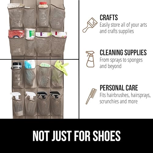 Miniatura 34 de Gorilla Grip - Zapatero para colgar en la puerta, 24 bolsillos de malla de hasta 40 libras, organizador para parte trasera del armario, soportes