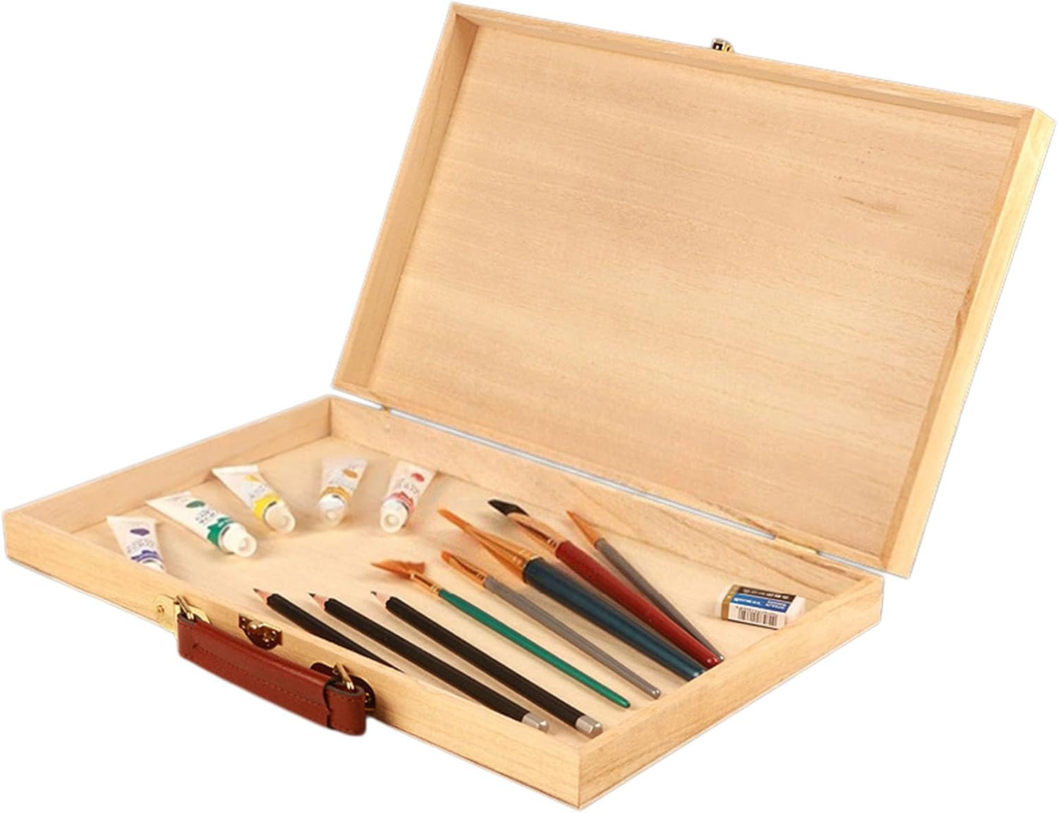 Portable Wooden Paint Tool Case Handheld for Watercolor Oil Paints Art Brushes Students Artist Paint Carrying Painter Wood Box Travel Painting Set