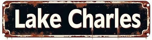 Letreros de estaño vintage de Lake Charles Decoración de letrero de calle de 16 x 4 pulgadas, ideal para dormitorio, patio, garaje, decoración de