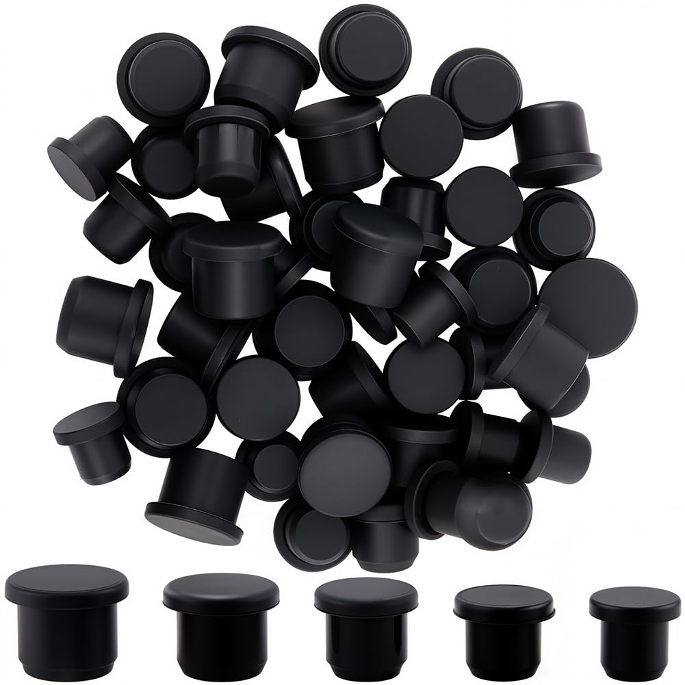 GORGECRAFT 50Pcs 5 Sizes Silicone Hole Plug Black Round Rubber Waterproof Salt and Pepper Shakers Stopper Replacement Flexible Stopper Fit for 8.3-12.5mm Inner Diameter Hole Bottles Pipes Flower Pots