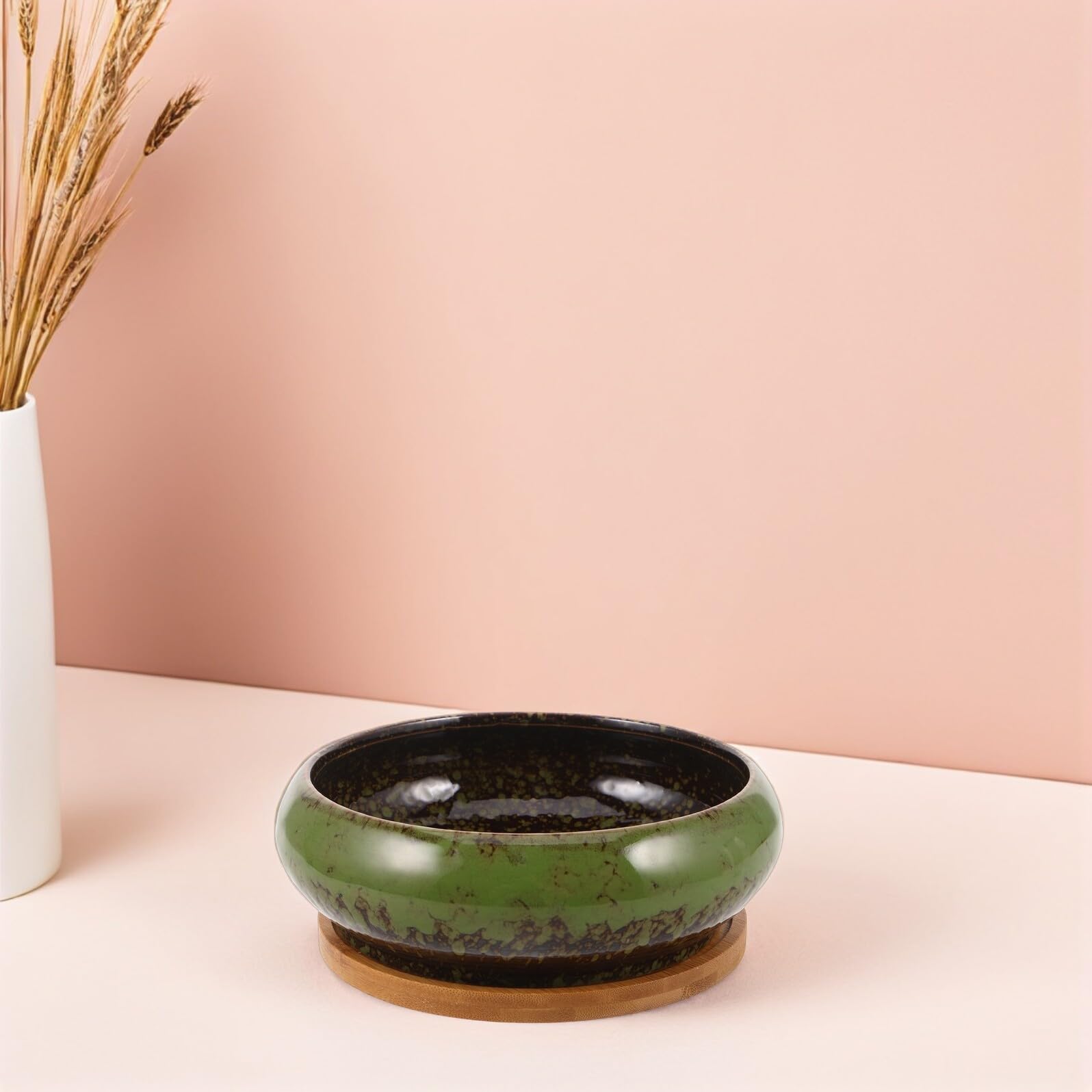 Ceramiczny Doniczka Sukulentów z Płytką Konstrukcją i Drewnianą Podstawką Idealna Donica Do Kaktusów i Kwiatów Do Użytku Wewnętrznego i Zewnętrznego Optymalna Małe Przestrzenie