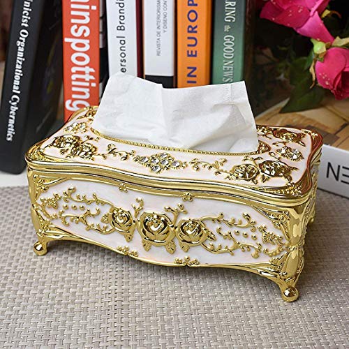 Image of Napkin Holder for Dining Table - Tabletop Napkin Dispenser, Tissue Paper Container for Kitchen, Home, Office, Restaurant (White, Gold)