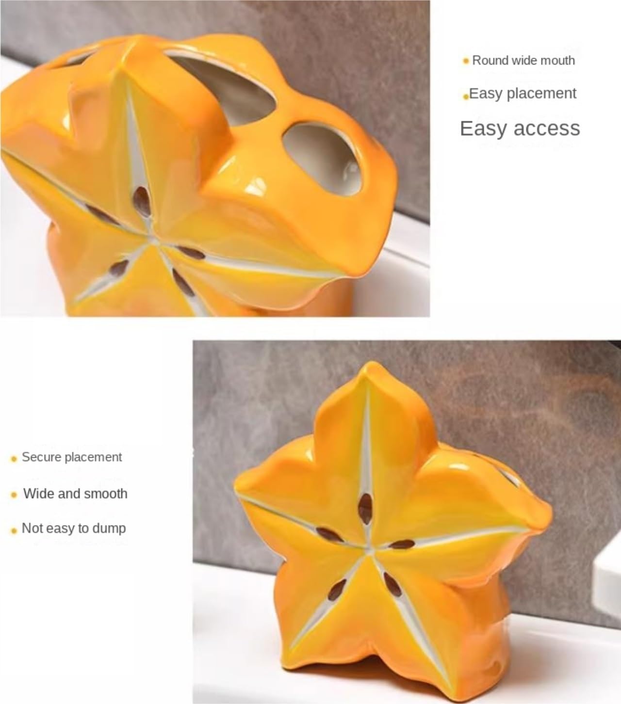 Porta Cepillo Dientes Baño Soportes De Pasta Dientes For Cepillos con Forma Carambola Cerámica, Organizadores Almacenamiento For Baño Hogar Y Cocina(Oranje)