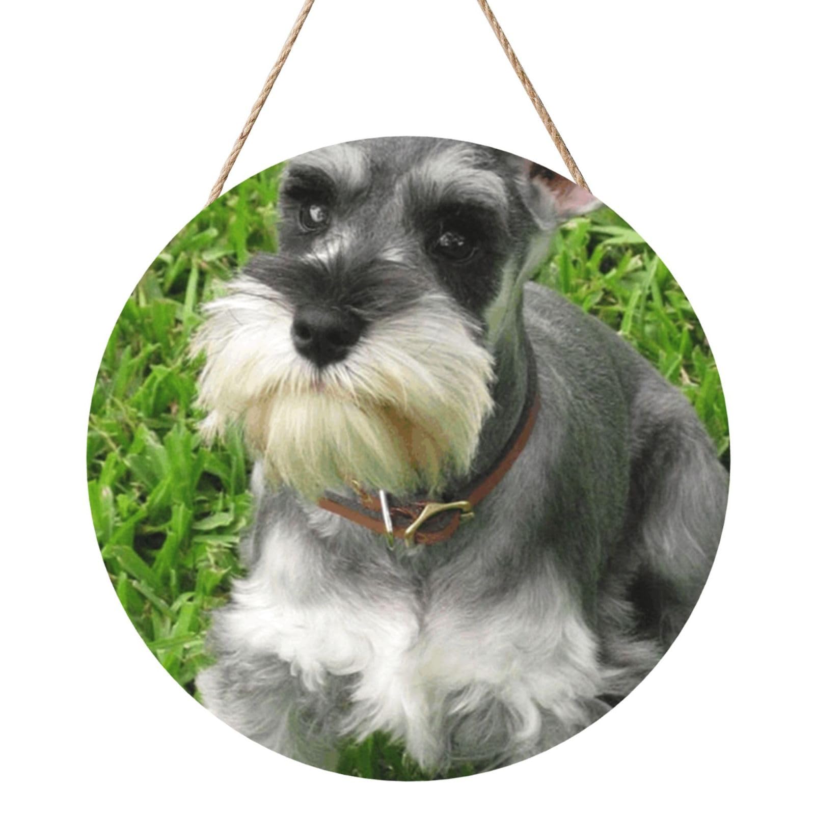 InOmak Miniature Schnauzer, Round Wood Panel Painting 12 in, Wall Hanging Painting For Home