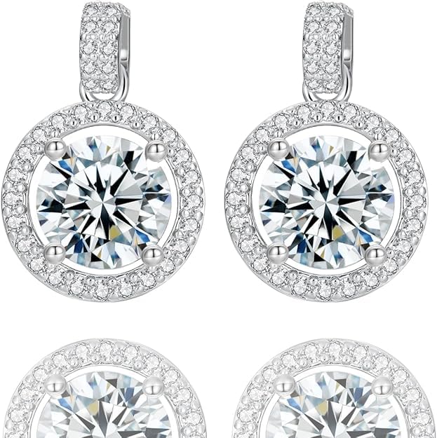 ARTLOVER S925 Sterling Silver 18K White Gold Plated Women's Stud Earrings, Featuring a 1 Carat D-Grade SSv1 Round Cubic Zirconia, Elegant Design