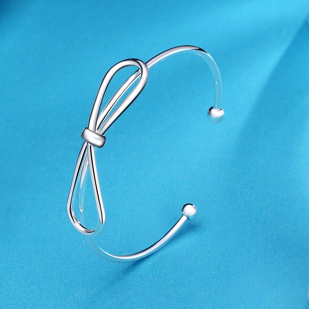 Greendou Fashion Jewelry 925 Sterling Silver Plated Bow-Knot Double Round Head Open Bangle Bracelet - Image 5