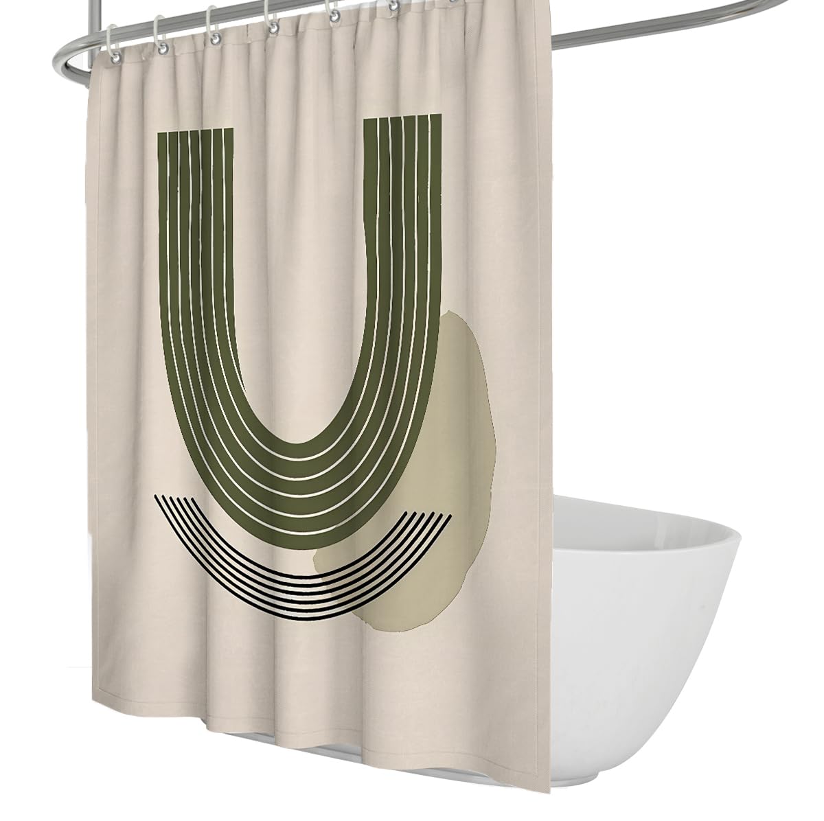 UIRINGART Sage Green Beige Abstract Arches Shower Curtain W200xL220cm Minimalist Geometric Waterproof Water Repellent Bath Curtains Bathroom Decor With Hook