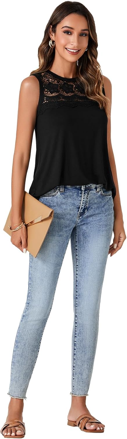 LYANER Women's Summer Tops Lace Crew Neck Sleeveless Tunic Shirts Casual Loose Flowy Blouses Tank Top - Image 6
