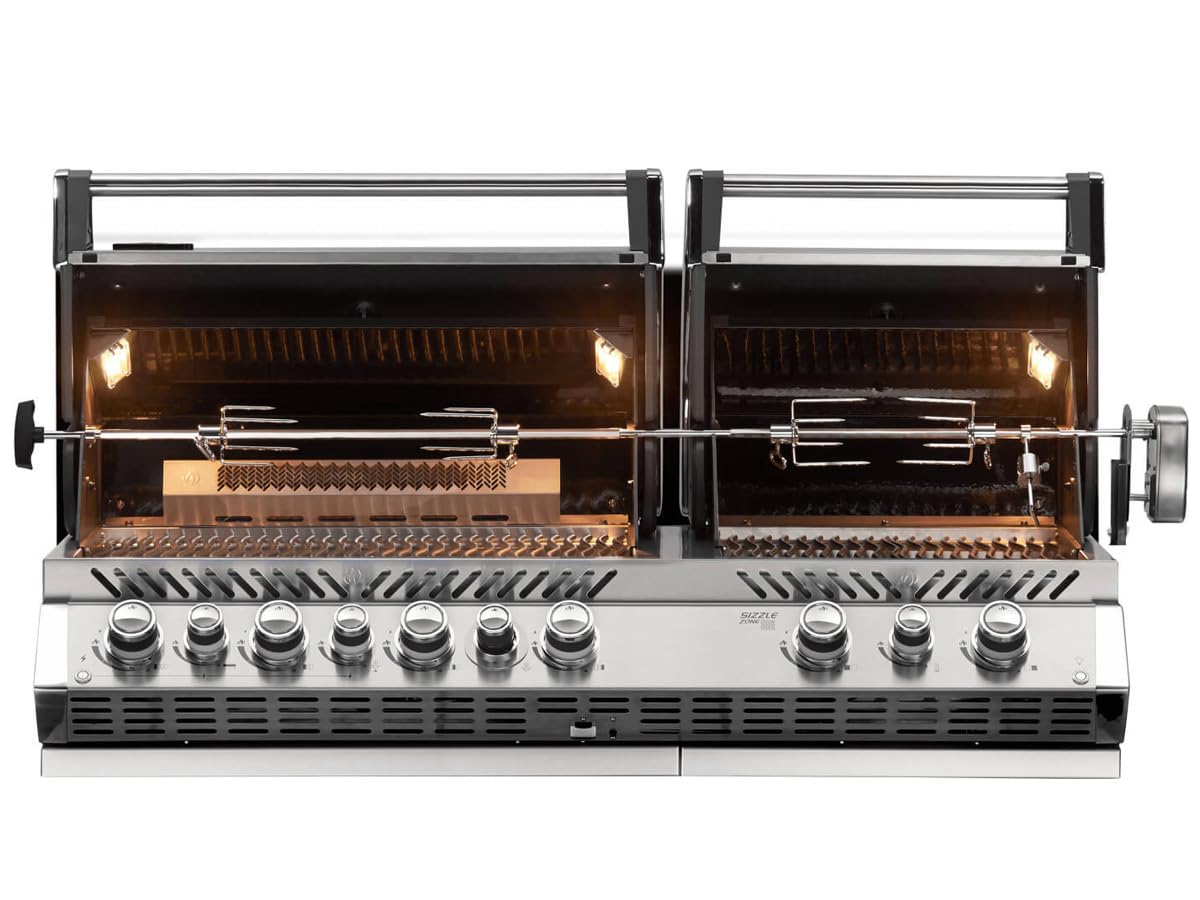 Napoleon Barbecue gaz encastrable Prestige Pro 825 INOX 4 brûleurs + 2 Sizzle Zone + brûleur arrière + Fumage