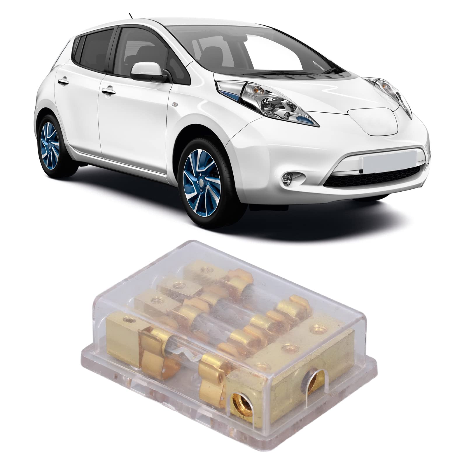 Bloc de Distribution D'alimentation, Abs+cuivre Bloc de Distribution D'alimentation Distributeur Audio de Voiture Distributeur au Sol 1 en 4 Porte-fusible 60a Bloc de Connexion Audio de Voiture 4 Dist