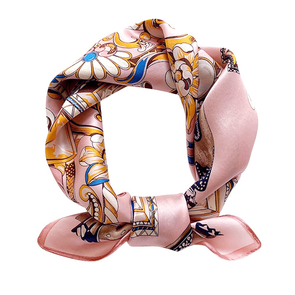 MEISEE Mulberry Silk Scarfs Women Small Square Scarf 21" x 21" Breathable Lightweight Neckerchief Headscarf, Classic Pink