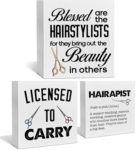 Letreros de madera para peluquería, decoración de peluquería, 3 piezas, para peluquería, peluquería, mesa, escritorio, decoración de pared