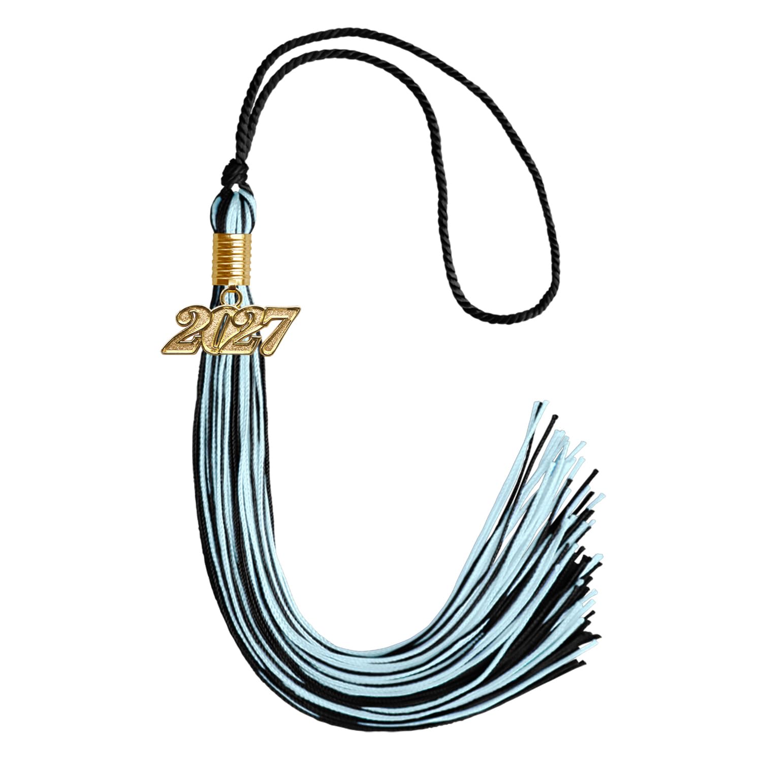 Endea Graduation Mixed Double Color Tassel with Gold Date Drop (Black/Light Blue, 2027)