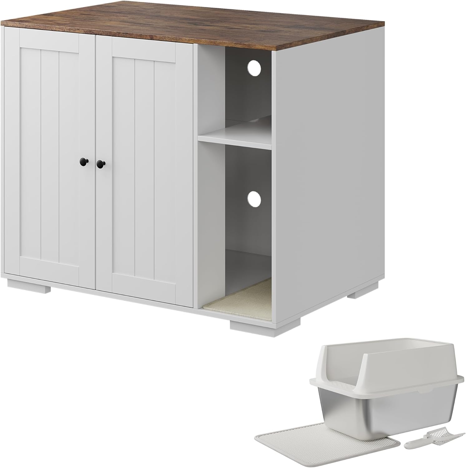 Garvee Large Cat Litter Box Enclosure with Metal Litter Box, Large Automatic Litter Box Furniture for Placing Self-Cleaning Litter Box,Litter Cabinet with Outlet,Space for Cat Stuffs