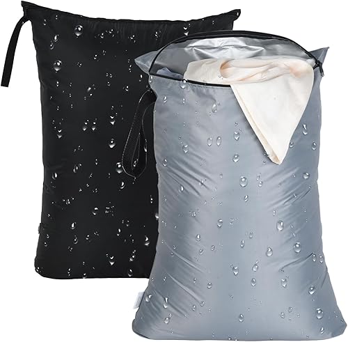 OTraki 2 bolsas húmedas grandes de 24 x 32 pulgadas, reutilizables, impermeables, para húmedos y secos, con asa de cremallera, ropa de cama, abrigo,