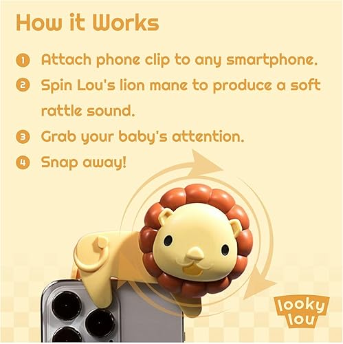 Miniatura 3 de Looky Lou - Clip de teléfono de sonajero de león para fotos de bebé, fotografía de recién nacido, hitos mensuales, accesorios para sesión de fotos y