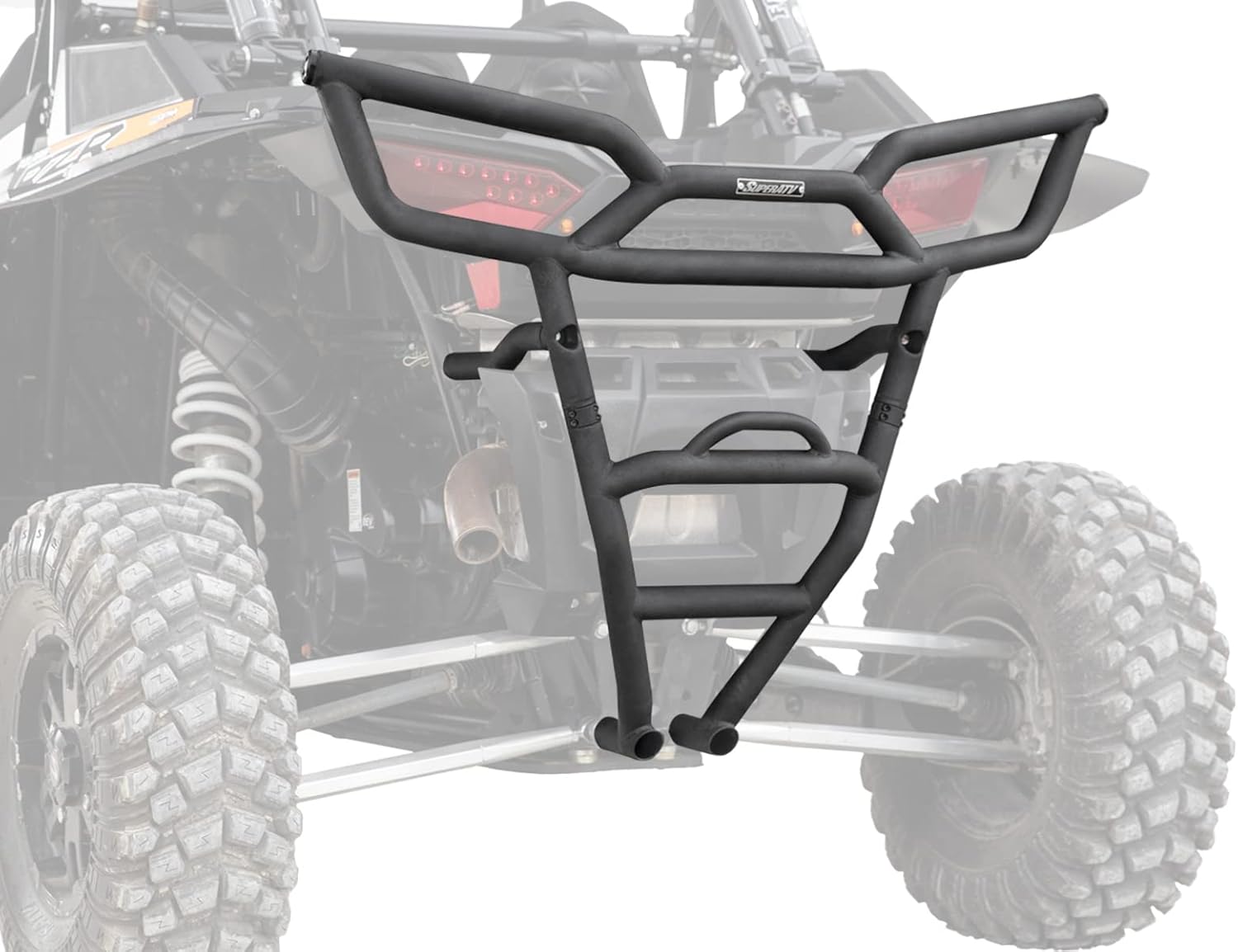 SuperATV Rear Bumper for Polaris RZR XP 1000 (2014-2017 16mm Socket), Wrinkle Black, 1.75" Heavy-Duty Steel Tubing, UV and Rust-Resistant Powder-Coated, Bolt-On Mounting Style, See Fitment, USA Made