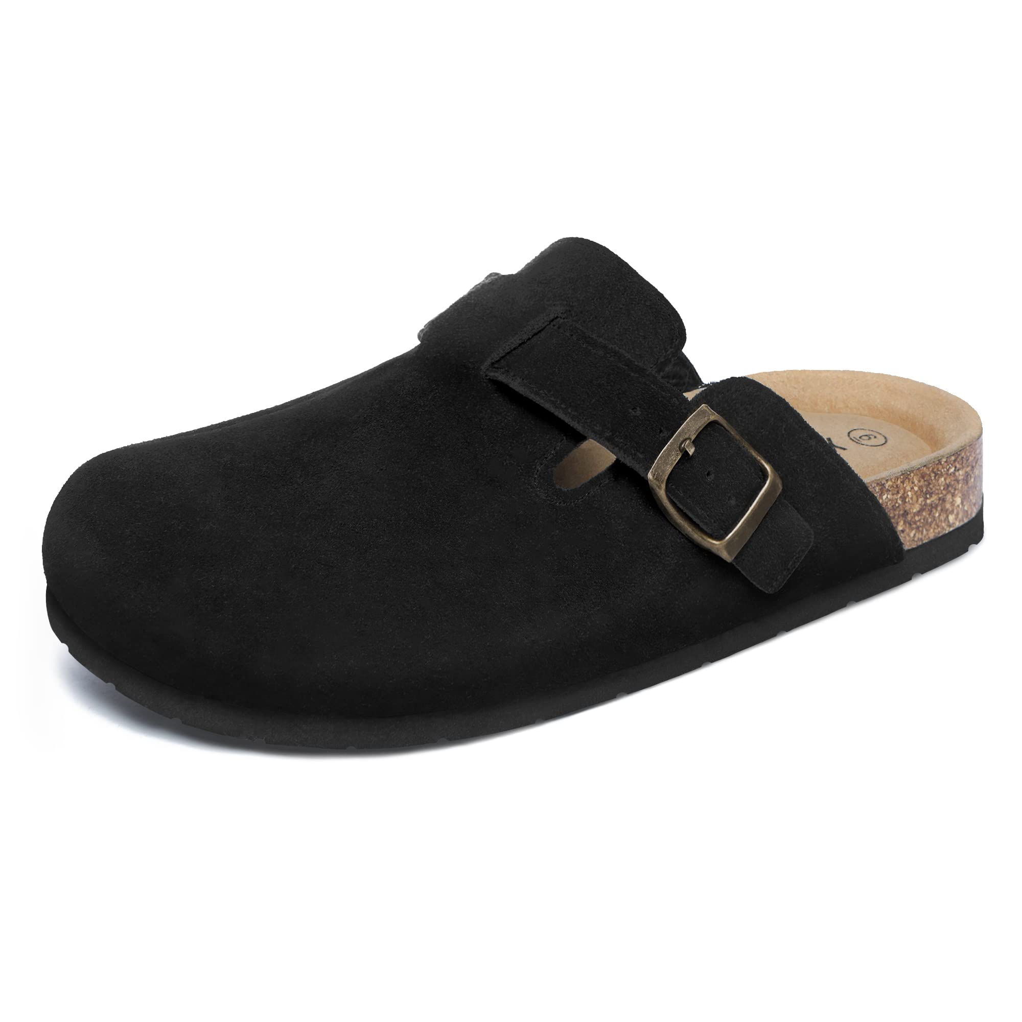 Xiakolaka Women's Suede Clogs Adjustable Buckle Slip on Footbed Home Clog Slippers