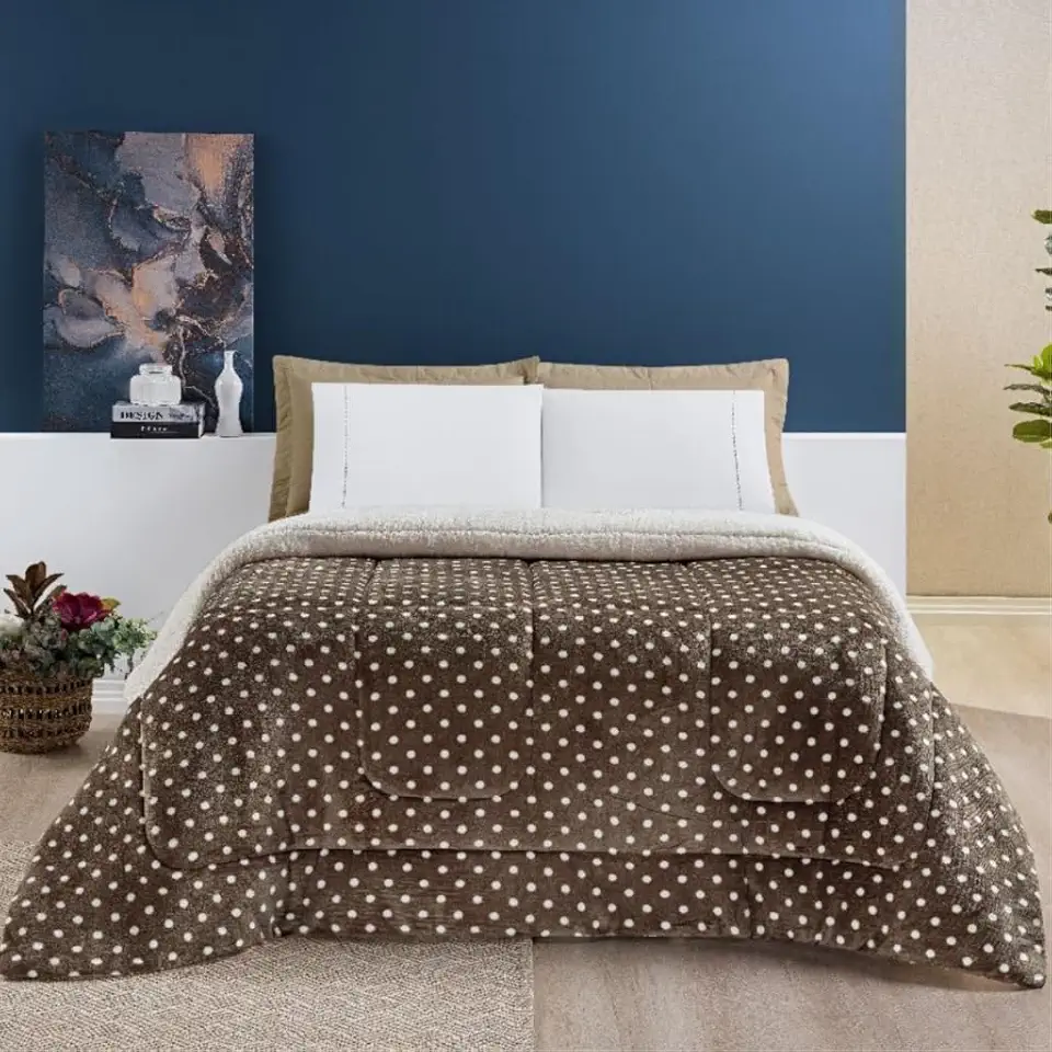 Cobertor solteiro FOFÃO Lã Sherpa Edredom Grosso Coberdrom frio intenso estampado (Caqui)