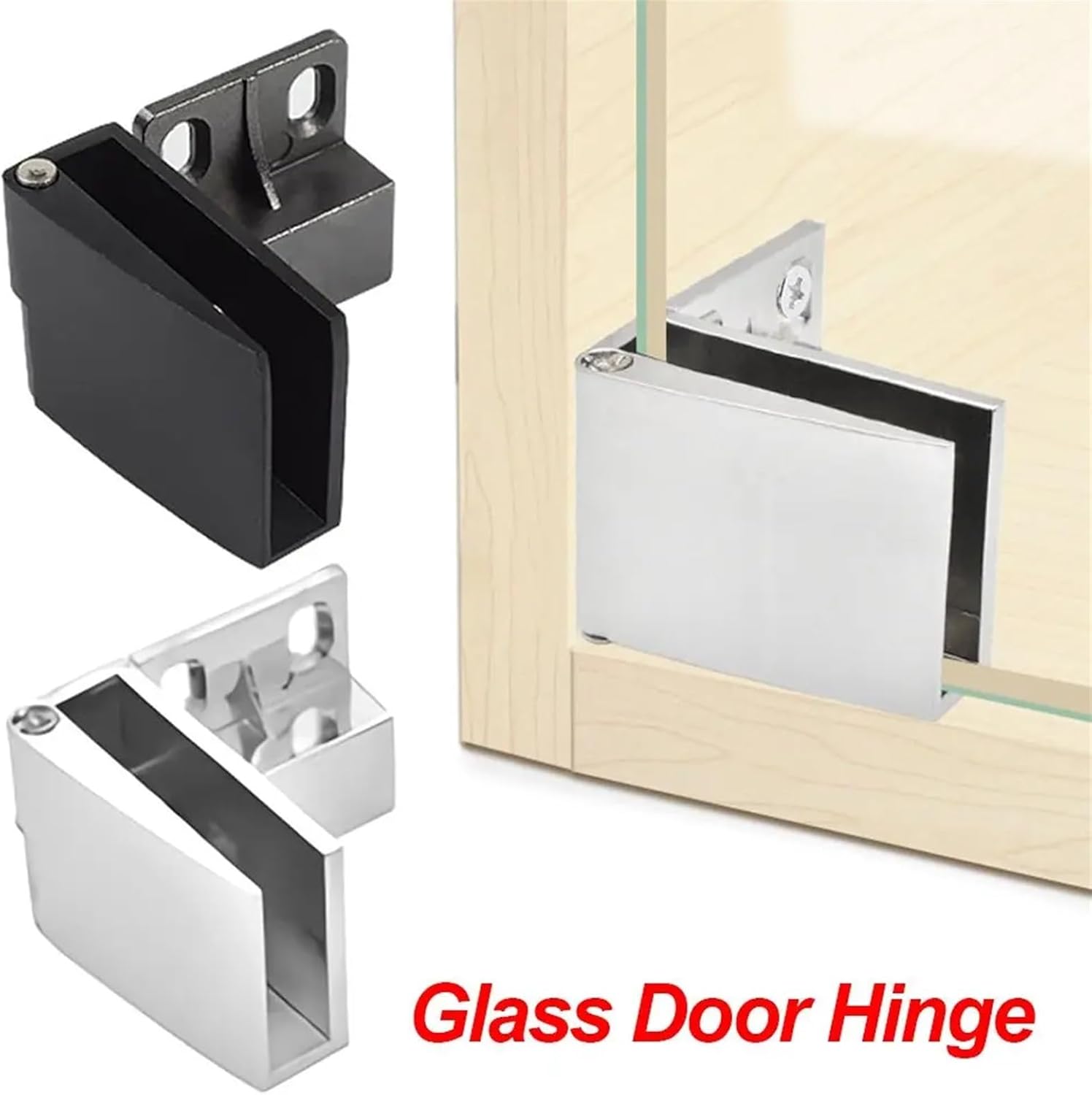 Furniture Hinges,Folding Doors Hinge with Screws, Door Hinges Side Mounted Self-Closing No Drilling Cabinet Door Hinge Furniture Accessories Frameless Clamp Glass Door Hinge(Black)