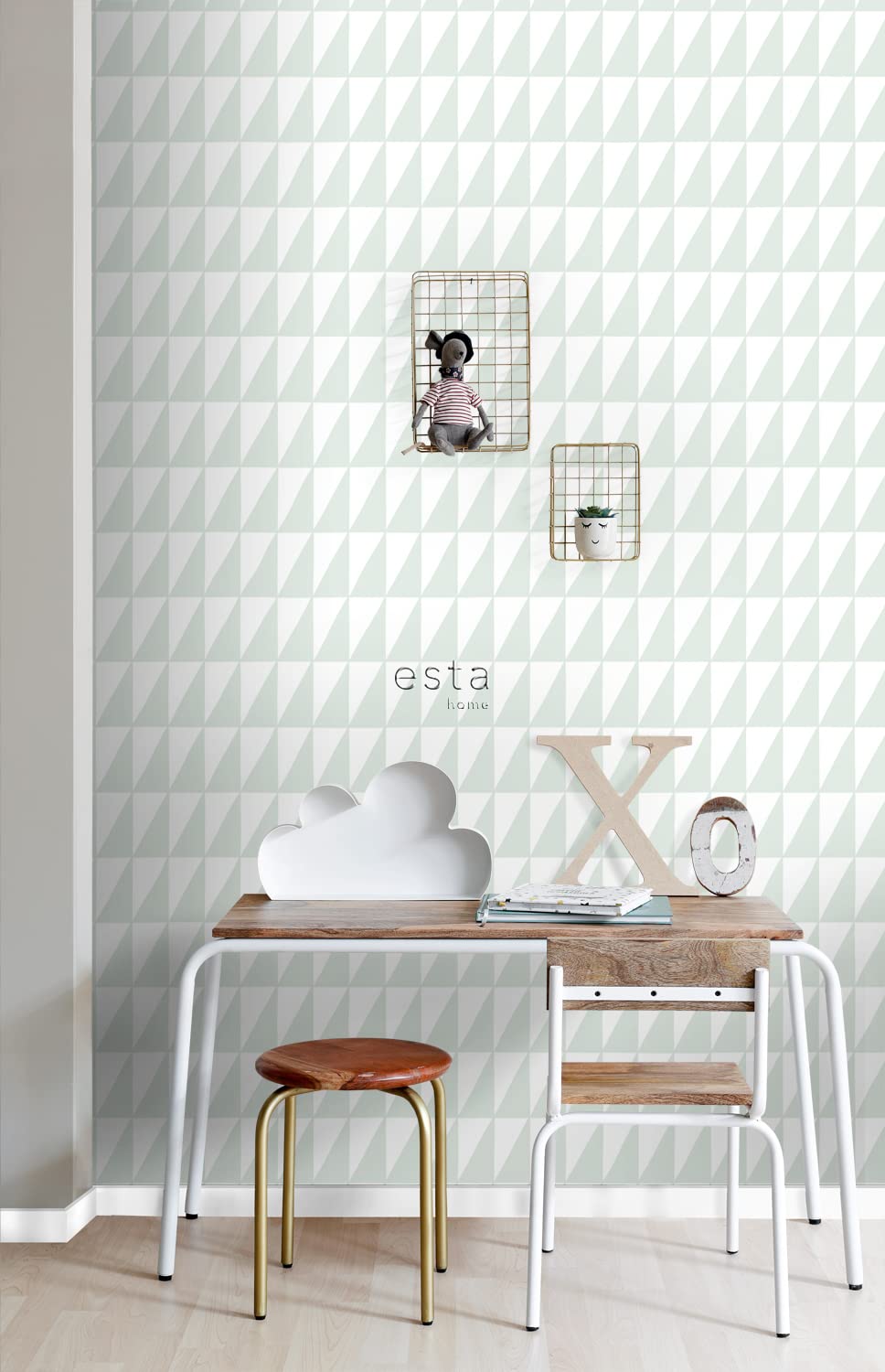 ESTAhome Tapeta trójkąty graficzne miętowej zieleni 53 cm x 10.05 m