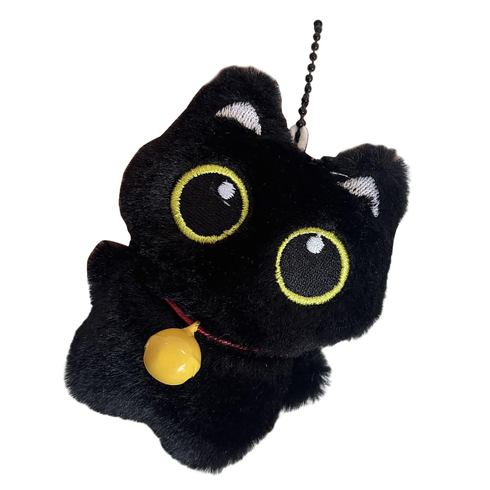 YROHGKPN Adorable Plush Black Kitten Keychain with Bells and Fish Toy