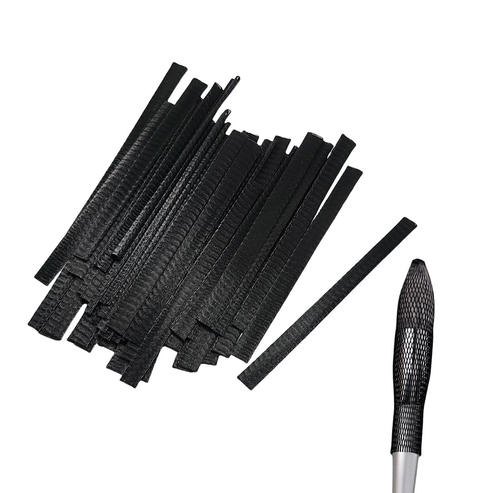 50Pcs 12cm/4.7inch Length Black Plastic Mesh Makeup Brush Protector Expandable Mesh Sleeve Covers Cosmetic Beauty Brush Net Guard for Storage Travel (Not include Brushes)