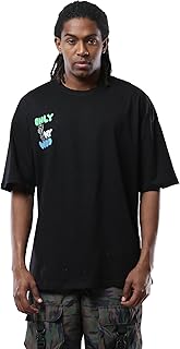 ريفين تي شيرت رجالي مطبوع عليه "Only My World" بلون اسود واكمام للكوع بتصميم عصري