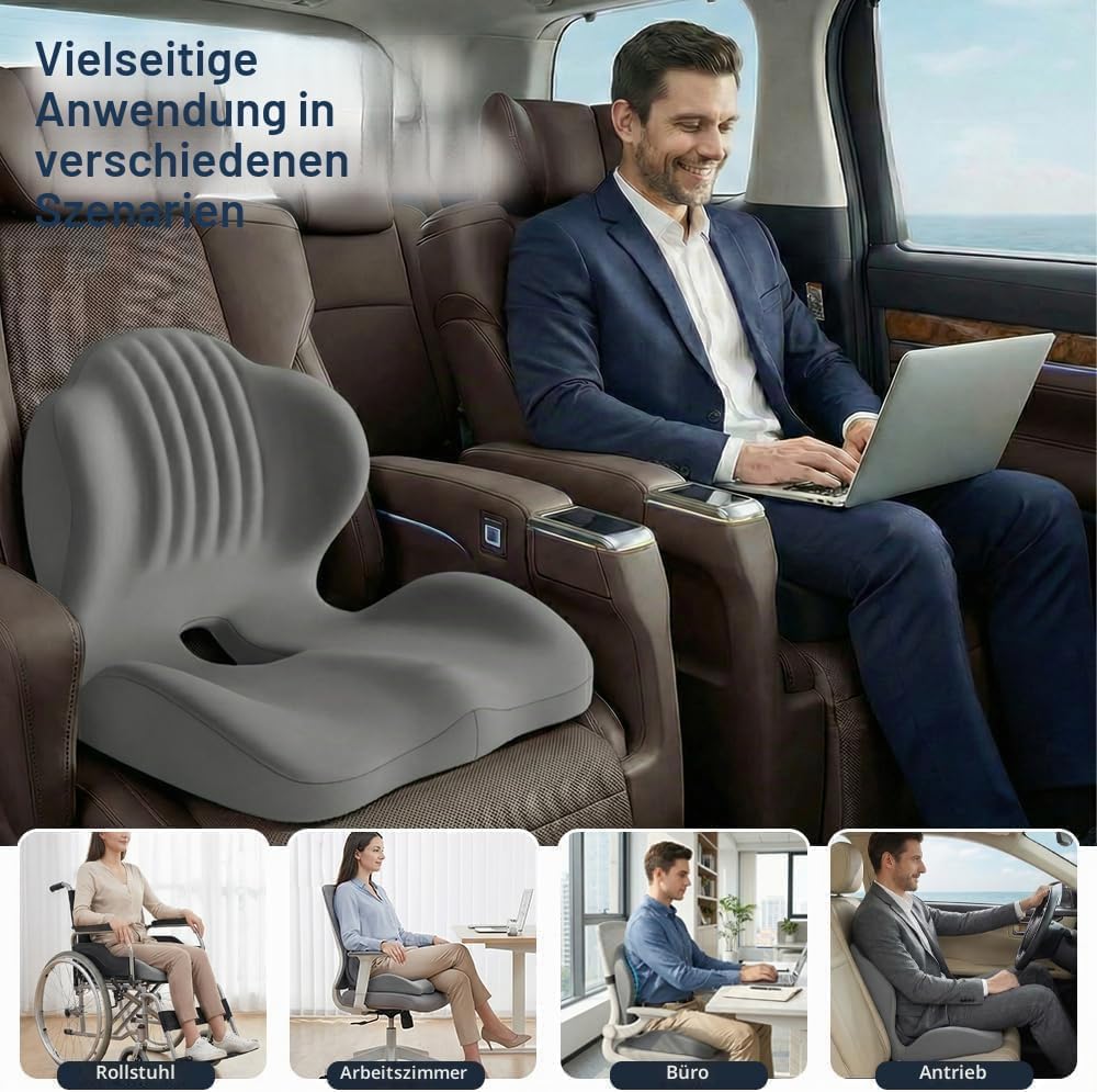 HoldOneLight Cuscino seduta ergonomico in memory foam per ufficio, auto e gaming, allevia dolori sciatica, coccige e sacro, supporto per colonna lombare e parte inferiore della schiena
