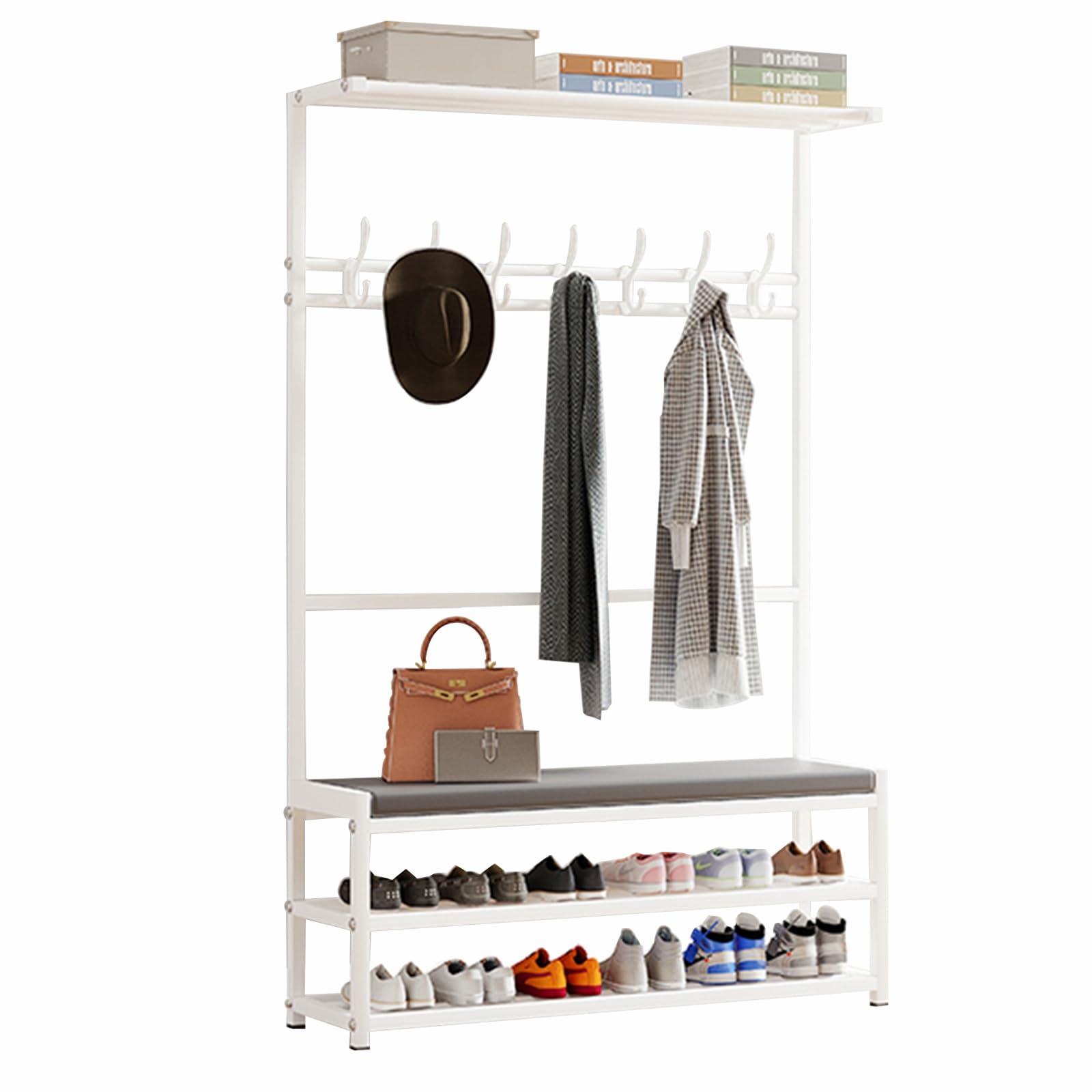 Porte-manteau blanc moderne avec banc à chaussures meuble d'entrée
