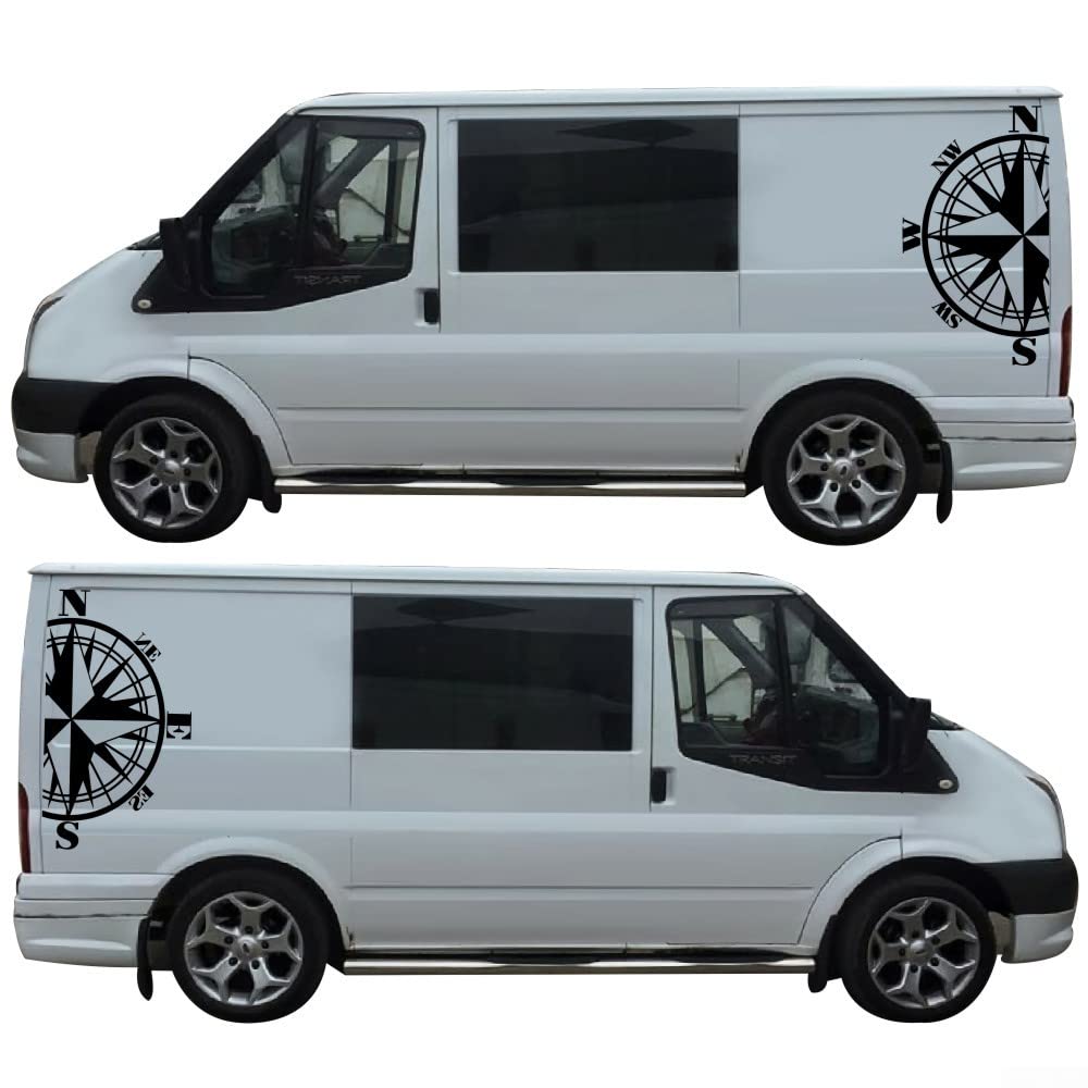 2 adesivi universali per camper, camper, roulotte, bussola, grandi adesivi laterali auto, 58 cm x 96,5 cm, colore nero
