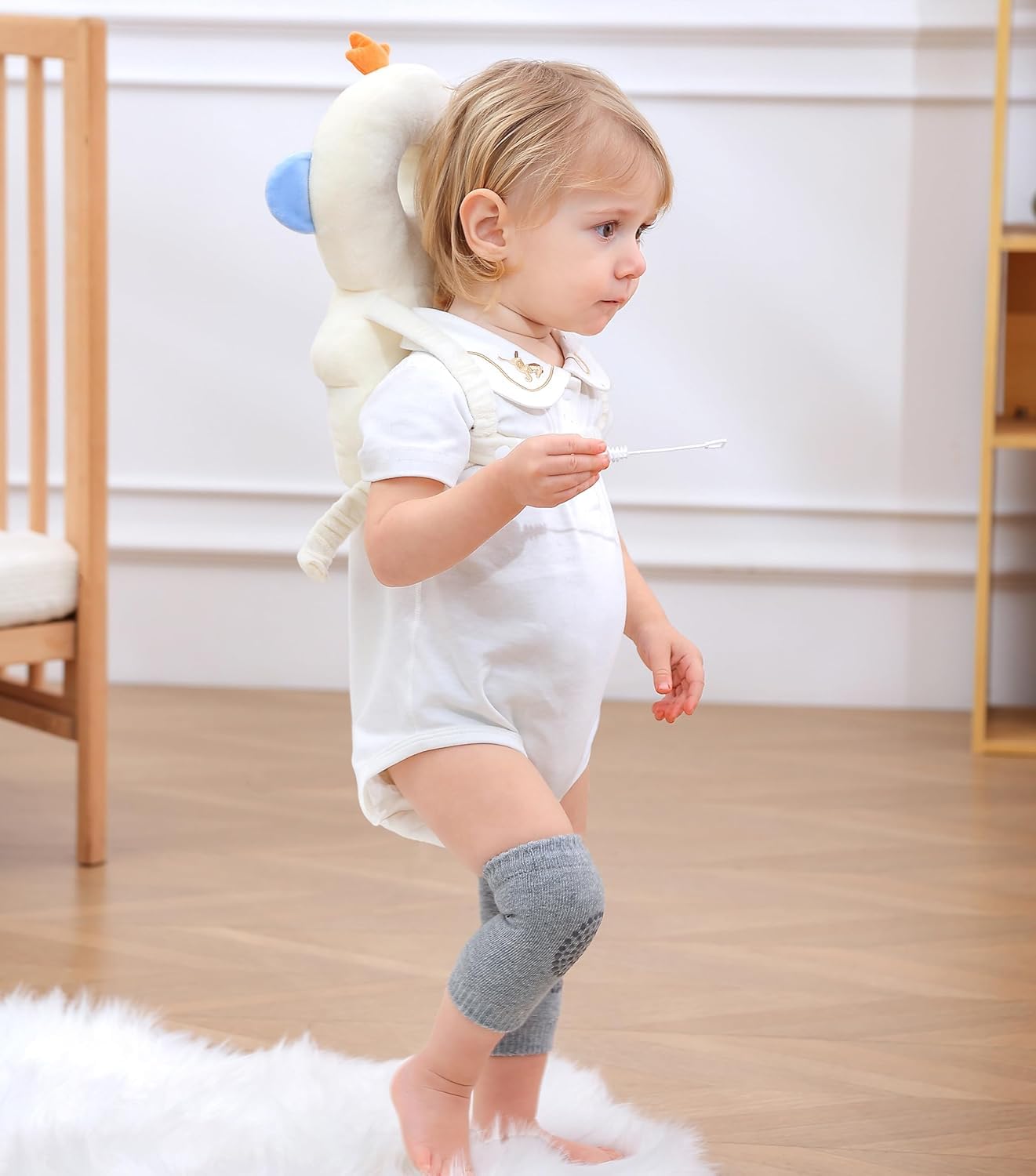 Baby Head Protector Cushion Backpack with 3 Baby Knee Pads for Walking & Crawling,Astronauts, White - Image 4