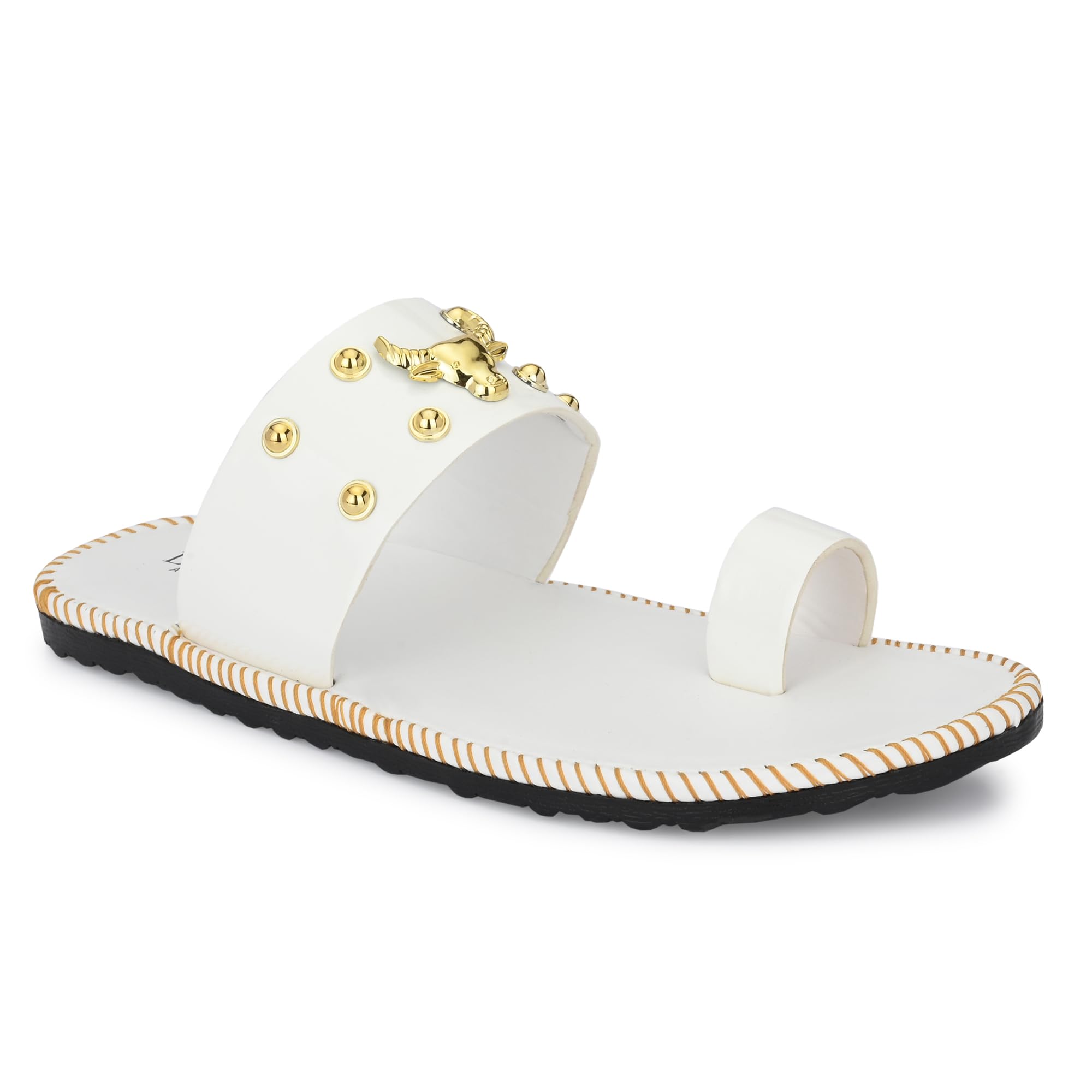 leepeeter Men's Synthetic Leather Flip Flops Slide Sandals, White, Black, Sandal-picture-50