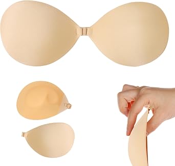BeaGirl Adhesive Bras Reusable Strapless Sticky Invisible Sticky Bras Heart Shape Beige
