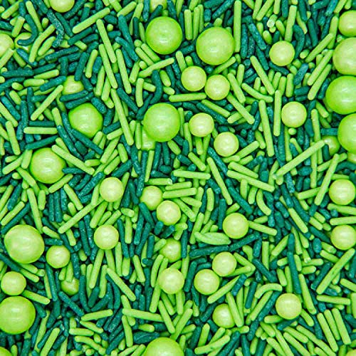 Green Mix Sprinkles for Cake Decorating and Baking - Fancy Edible Green Cake Sprinkles and Toppings in Lime and Forest Green Sprinkles for Cookie Decorating with Lime Green Pearl Sprinkles