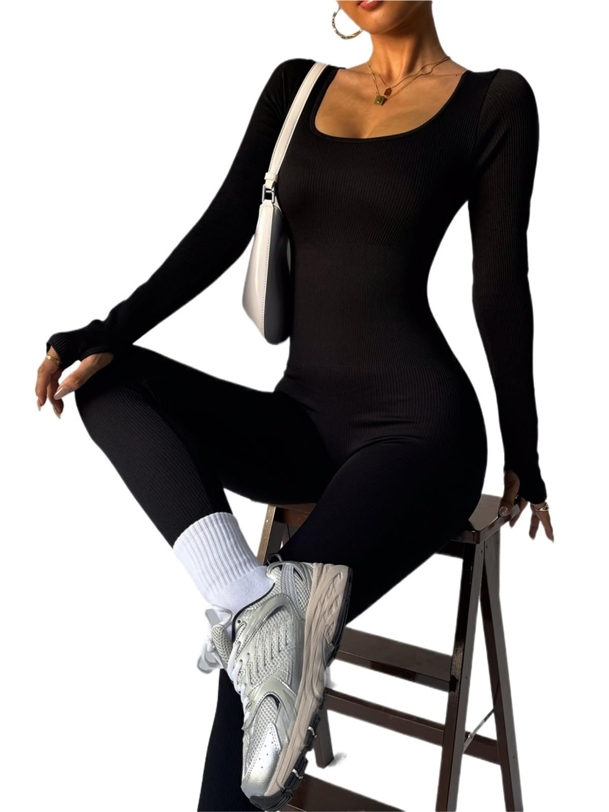 Traje de Yoga for mujer, mono negro, manga larga, ropa calle Sexy y moda, deportivo informal