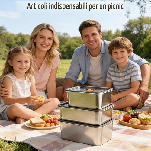 Doafoce Set of 3 Stainless Steel Food Storage Containers with Lids Containers Food Storage Boxes Metal Meal Prep Freezer Boxes Food Container for Kitchen Fridge (1000 ml + 2000 ml + 3000 ml) - 5