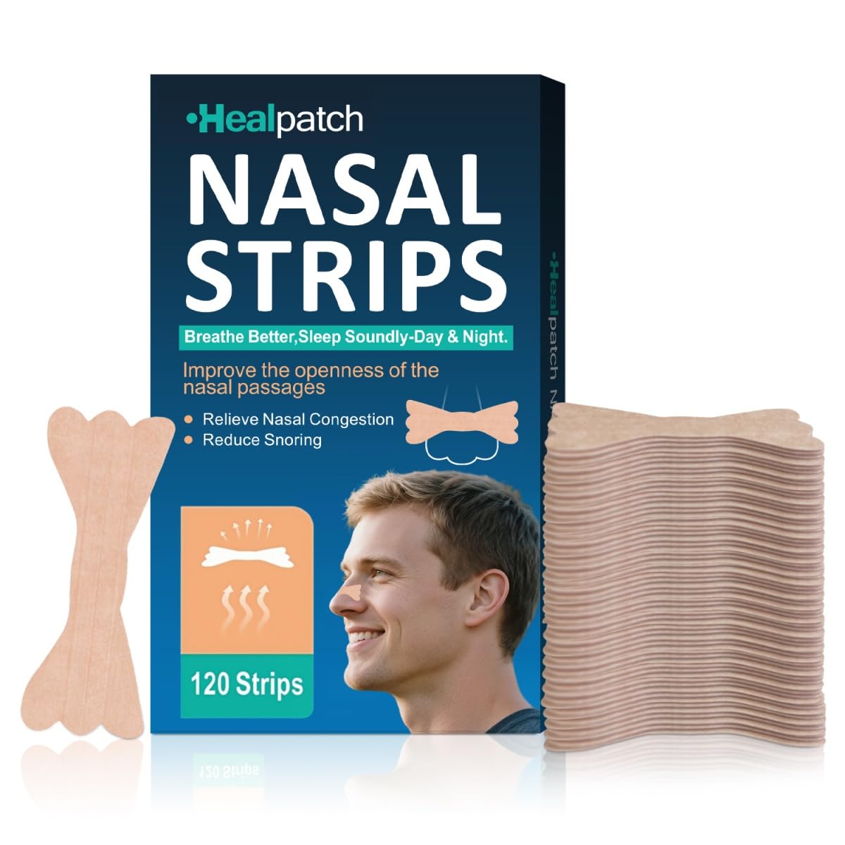 120Ct Nasal Strips for Snoring & Breathing Relief | Nose Tape for Nasal Congestion Relief | Effective Nose Strips to Open Airway, Improve Sleep & Anti Snoring (120 Packs)