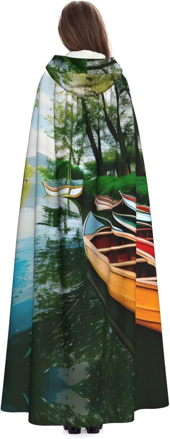 SSIMOO Lake with Boats Canoes Park Eye-Catching Cosplay Costume Cape for Women - Unisex Vampire Cloak for Halloween.