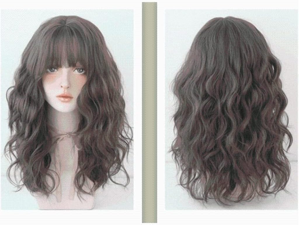 ウィッグ 女性のための自然なかつら長い長さの波状のかつら現実的な長い巻き毛のかつら前髪付きかつら日付ウエディングスタイル 21in