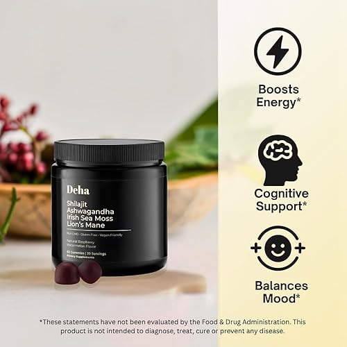 Miniatura 2 de Deha Shilajit - Gomitas para hombres y mujeres con Ashwagandha, musgo marino irlandés, melena de león, raíz de remolacha y extracto de semilla